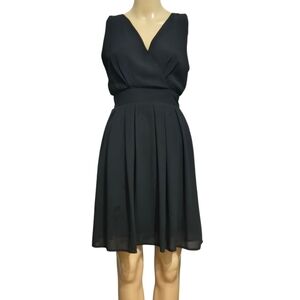 Twik By Simons Black Belted Chiffon Sleeveless Midi Dress Medium